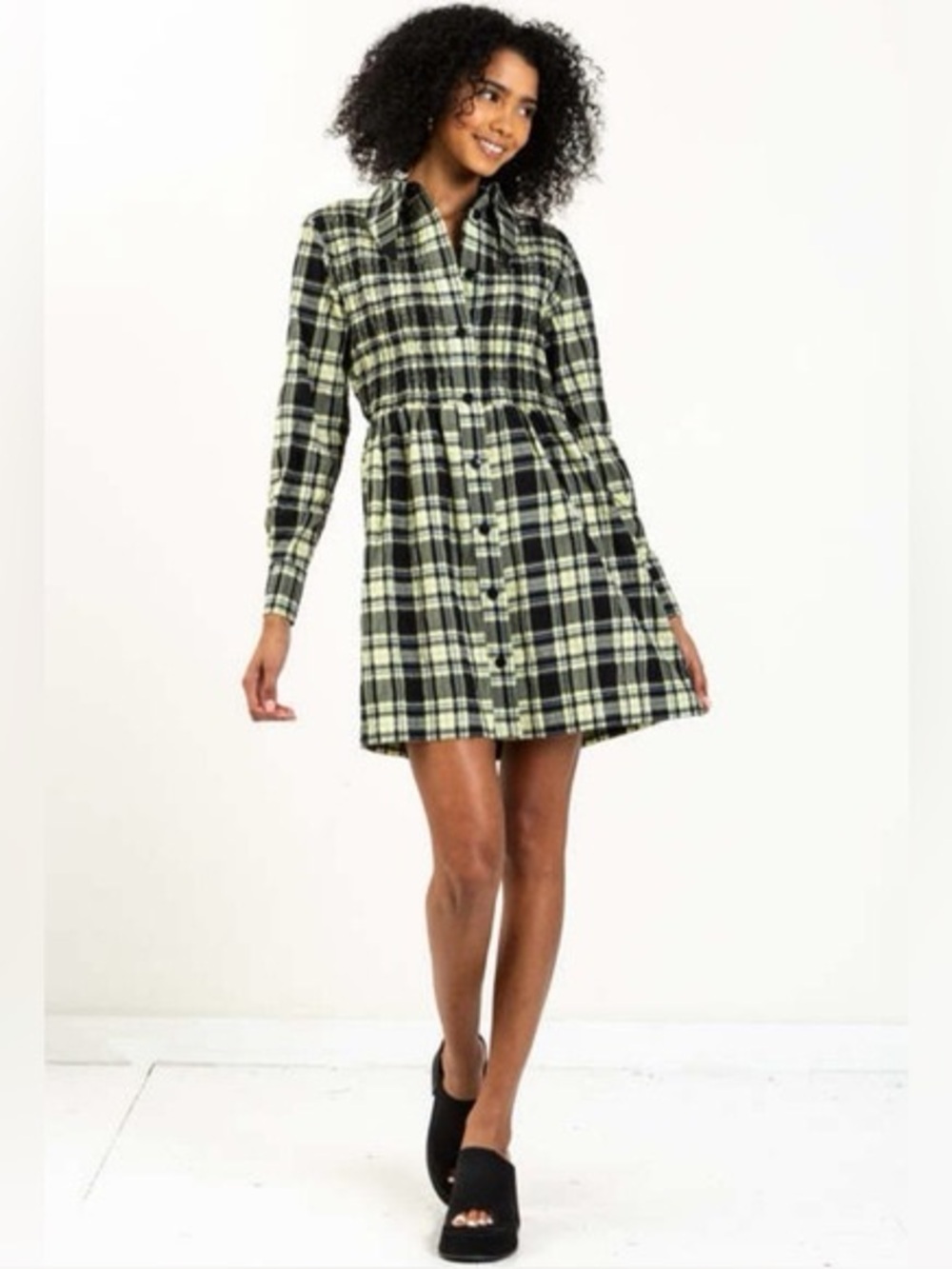 Ganni Check Button-Front Dress